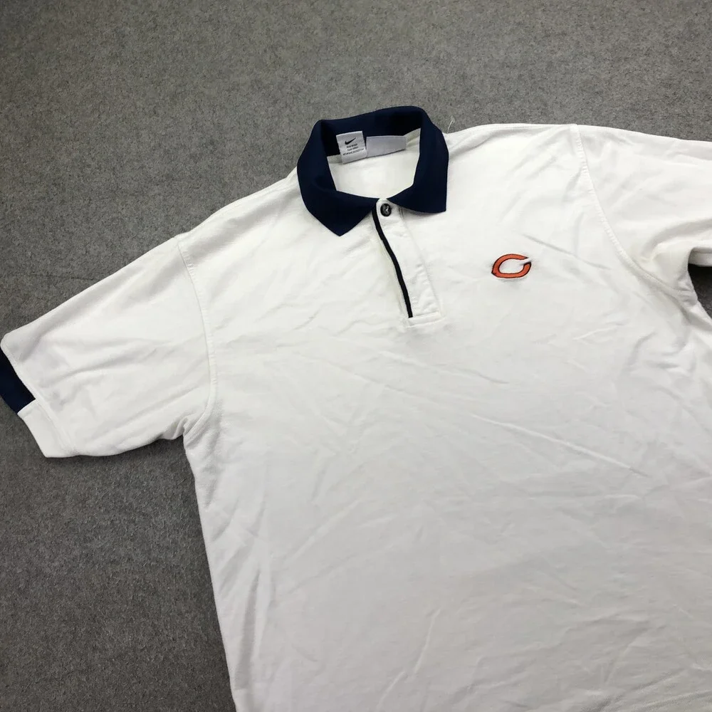 Vintage Chicago Bears Polo Shirt Mens Large White NFL Football Nike Pro Line 90s